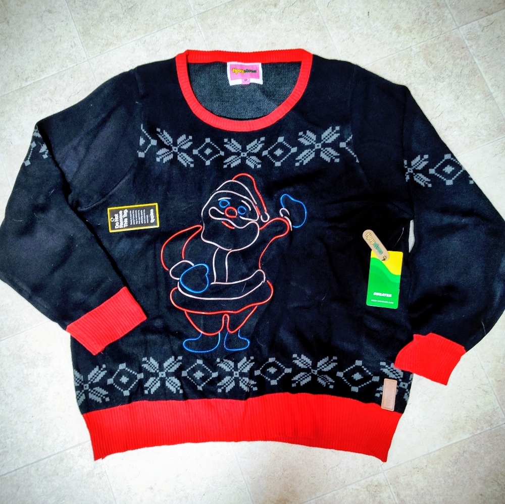Ho Ho Hello Neon LED Light Up Ugly Christmas Sweater by the brand Tipsy Elves